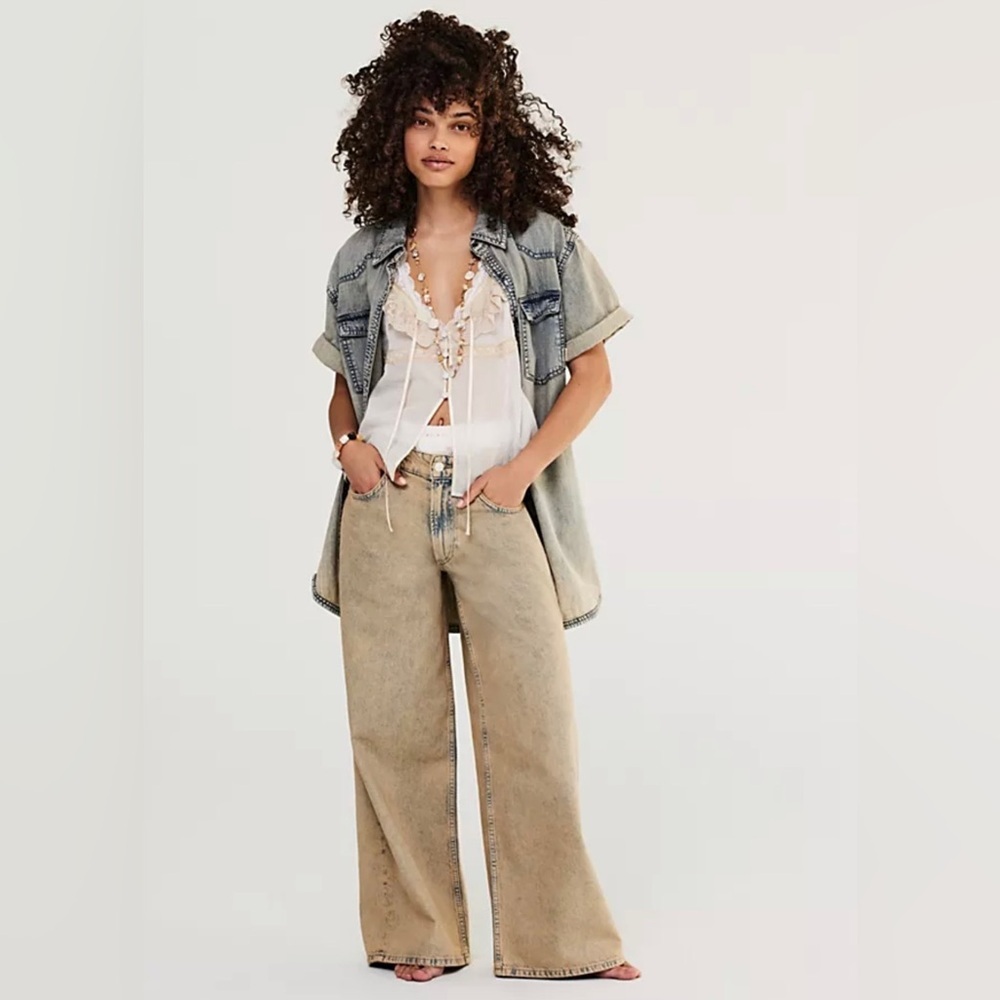 Free People WE THE FREE Waterfalls Baggy Wide Leg Jeans NEW - Picture 3 of 17